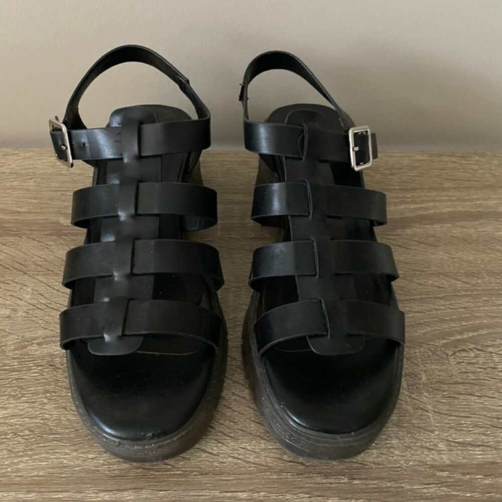 black cut out block heel platform sandals